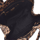 PRADA普拉达加拿大豹纹棕色/黑色BN1877淑女荷兰哥手提包AB等级二手银藏