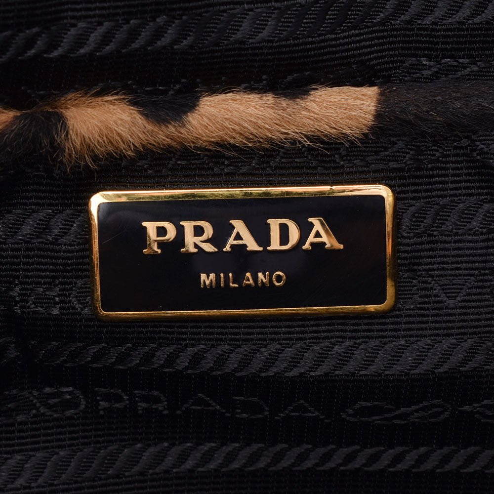 プラダカナパ レオパード柄 ブラウン/黒 レディース ハラコ トートバッグ BN1877 PRADA 中古 – 銀蔵オンライン