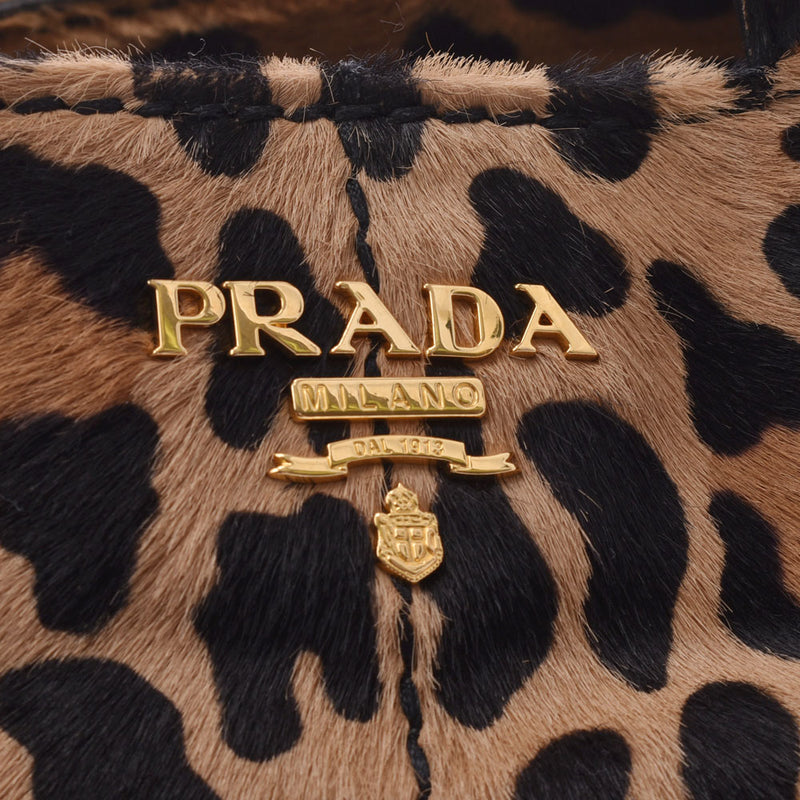 PRADA プラダ カナパ レオパード柄 ブラウン/黒 BN1877 レディース ハラコ トートバッグ ABランク 中古 銀蔵