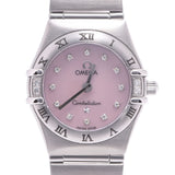 Omega Omega Constellation bezel 4P diamond 12p diamond 1566.66 Ladies SS Watch quartz pink shell