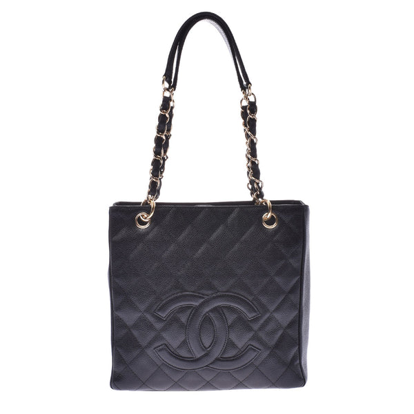 CHANEL PST chain tote mattasse black gold metal fittings ladies caviar skin tote bag A rank used silver warehouse