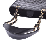 CHANEL PST chain tote mattasse black gold metal fittings ladies caviar skin tote bag A rank used silver warehouse