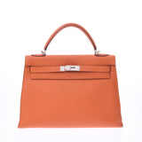 HERMES Hermes Kelly 32 outer sewing 2WAY bag Orange □H stamped (around 2004) Ladies Togo handbag AB rank used Ginzo