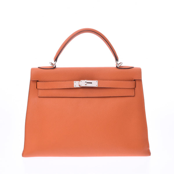 HERMES Hermes Kelly 32 outer sewing 2WAY bag Orange □H stamped (around 2004) Ladies Togo handbag AB rank used Ginzo