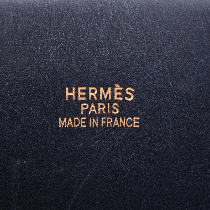 HERMES爱马仕（Hermes）白色Bath Up手提袋海军蓝G刻花（大约2003年）中性BOX小牛皮手提包B等级二手Ginzo