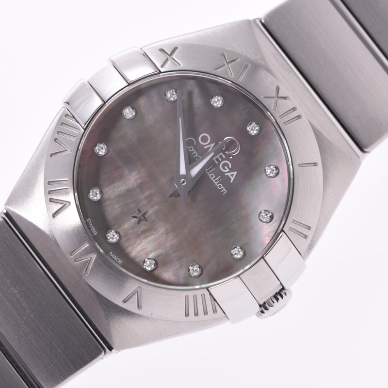 欧米茄（Omega）Omega Constellation Blush Tahitian 12P Diamond 123.10.24.60.57.003 Ladies SS Watch石英黑色外壳表盘二手的Ginzo