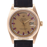 ROLEX Rolex D date 10P pail ruby circle diamond 18038 men's YG/ leather watch self-winding watch champagne clockface A rank used silver storehouse