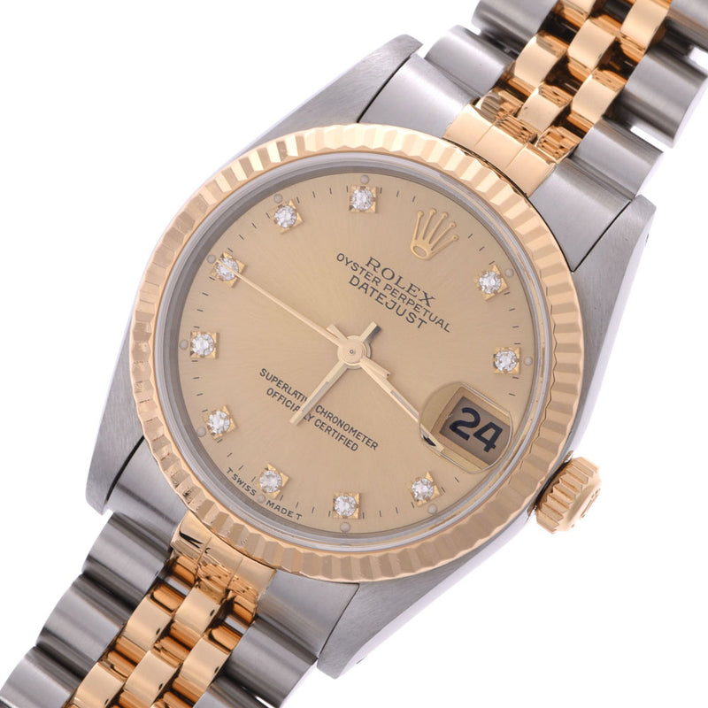 ROLEX Rolex Datejust 10P diamond 68273G boys YG/SS watch automatic winding champagne dial A rank second-hand silver stock