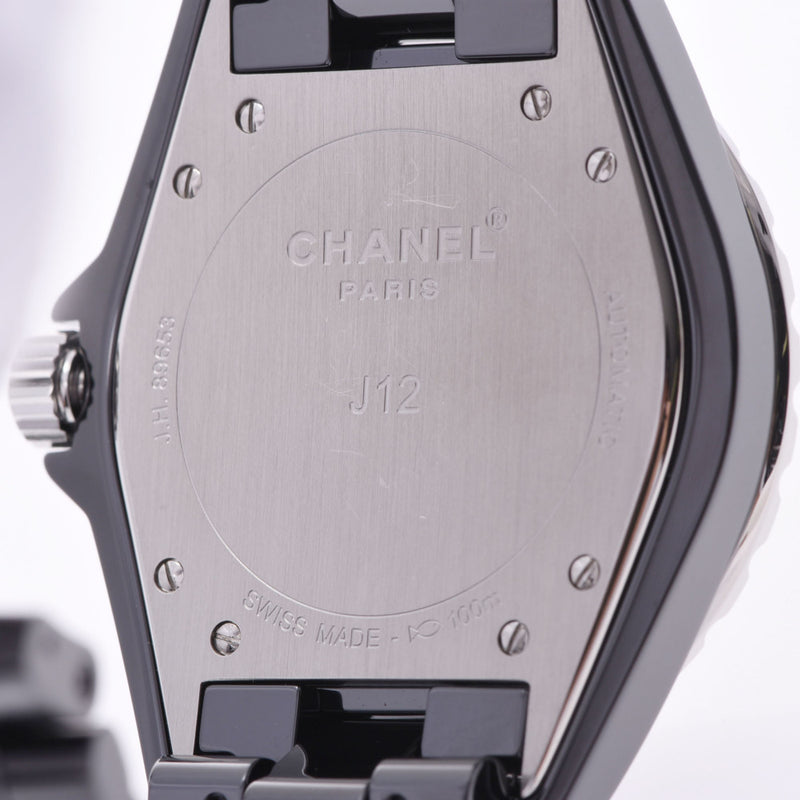 香奈儿J12 38毫米12P钻石双表圈钻石H2014男孩黑色陶瓷手表自动黑色表盘A级二手Ginzo