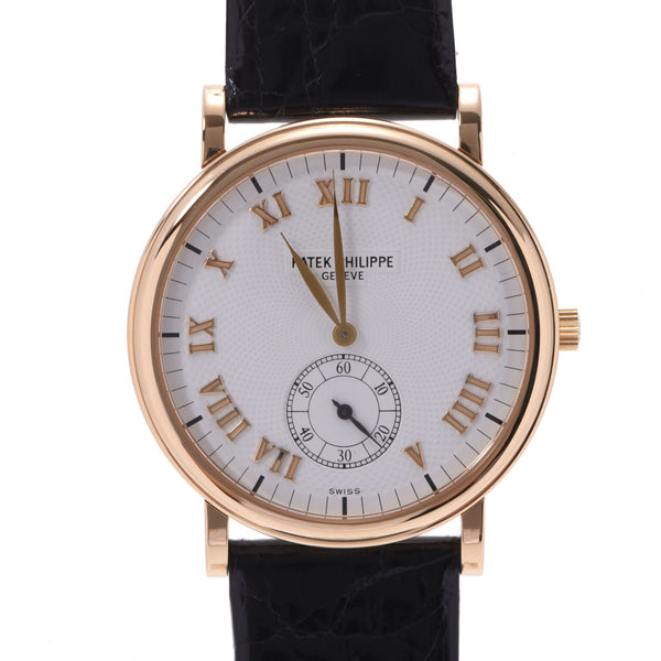 百达翡丽Karatlava Small Second 5022J Boys YG / Leather Watch手动上链白色表盘A级二手Ginzo