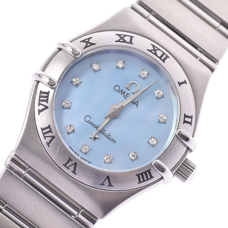 OMEGA Omega Constellation Mini 12P Diamond 1562.85 Ladies SS Watch Quartz Blue Shell Dial AB Rank Used Ginzo