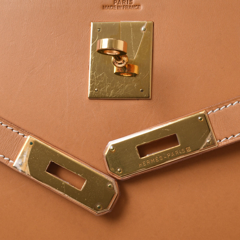 爱马仕爱马仕凯利32外缝2way袋天然黄金金属配件f加盖（大约2002年）女士瓦什手袋B排名二手银