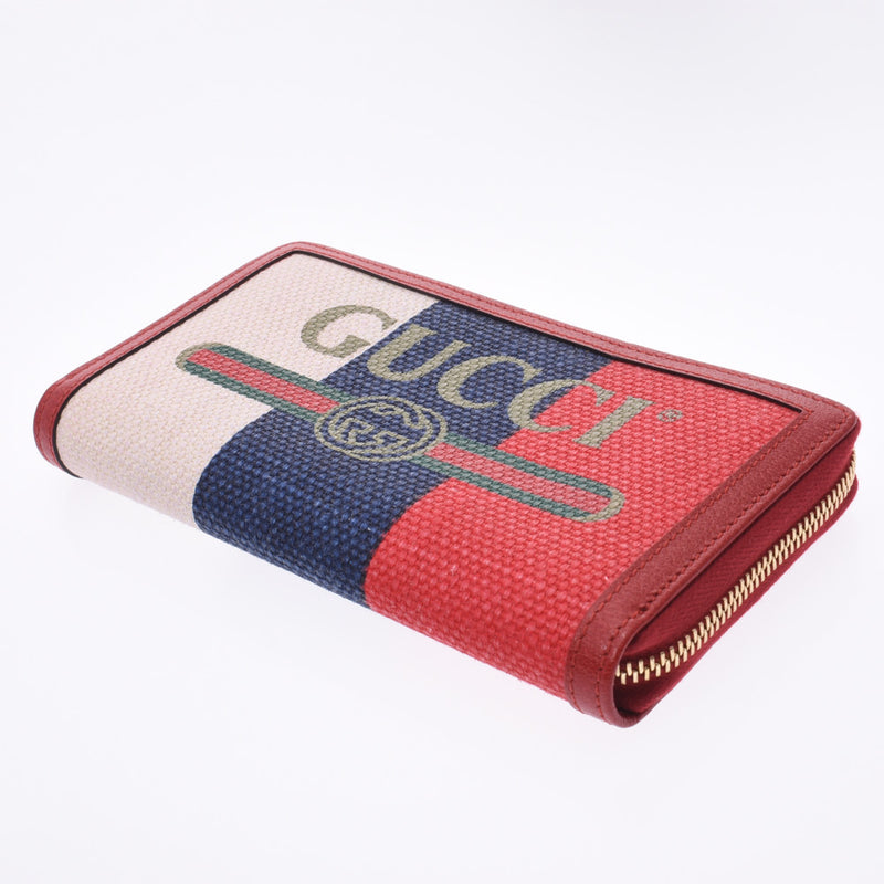 GUCCI Zip Around Wallet Red Gold Metal Fittings 524790 Unisex Calf/Linen Long Wallet Unused Ginzo