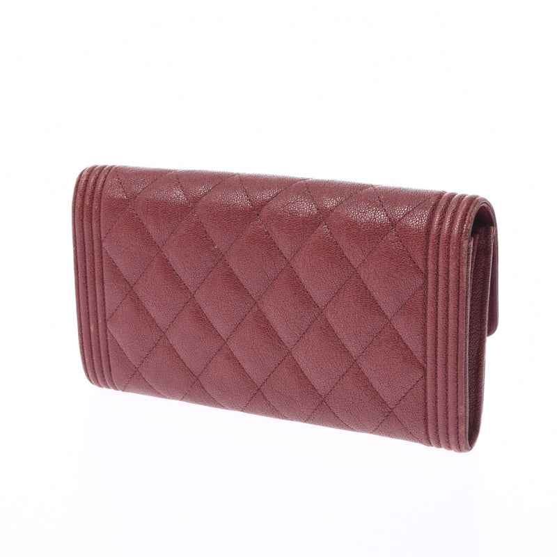 CHANEL BOY CHANEL Zipper Wallet Bordeaux Gold Metal Fittings