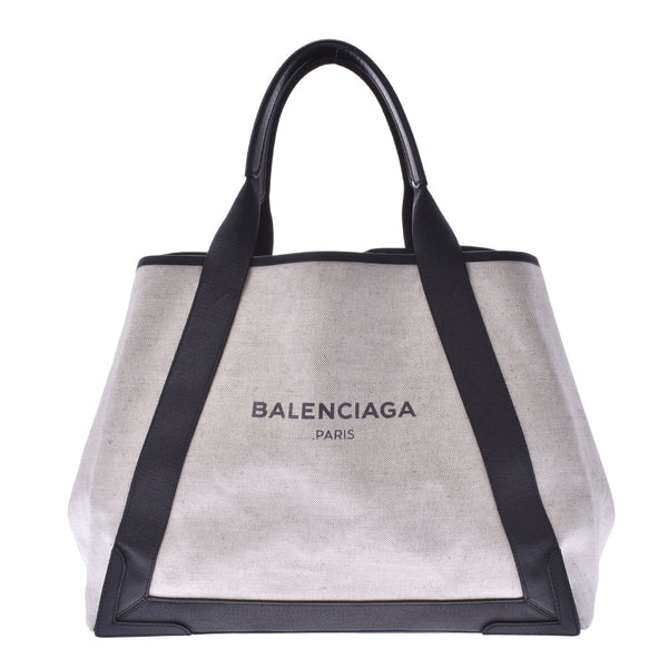 BALENCIAGA バレンシアガネイビーカバ M ivory system / black unisex vinyl processing / leather handbag B rank used silver storehouse