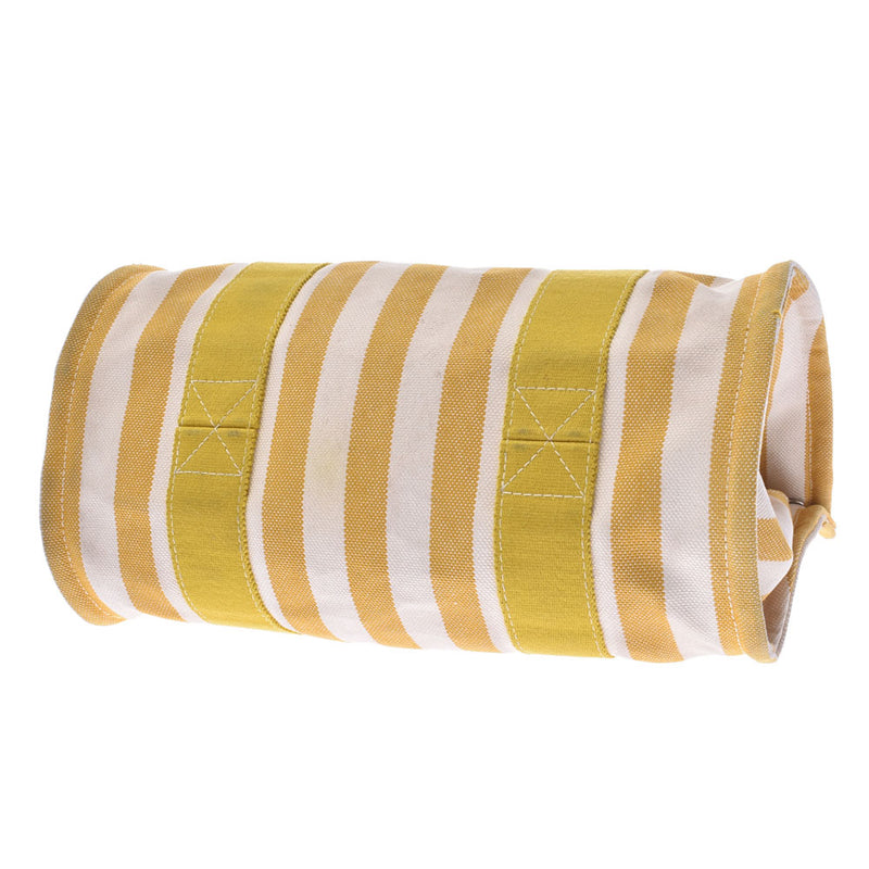 HERMES Hermes Cannes PM Mustard/White/Yellow Green Unisex Canvas Handbag AB Rank Used Ginzo