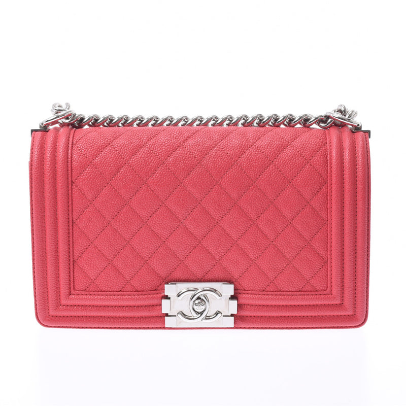 CHANEL シャネル ボーイシャネル チェーンショルダーバッグ ピンク シルバー金具 レディース キャビアスキン ショルダーバッグ Aランク 中古 銀蔵