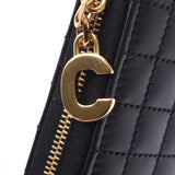 CELINE Celine round fastener long wallet quilting black Lady's calf long wallet-free silver storehouse