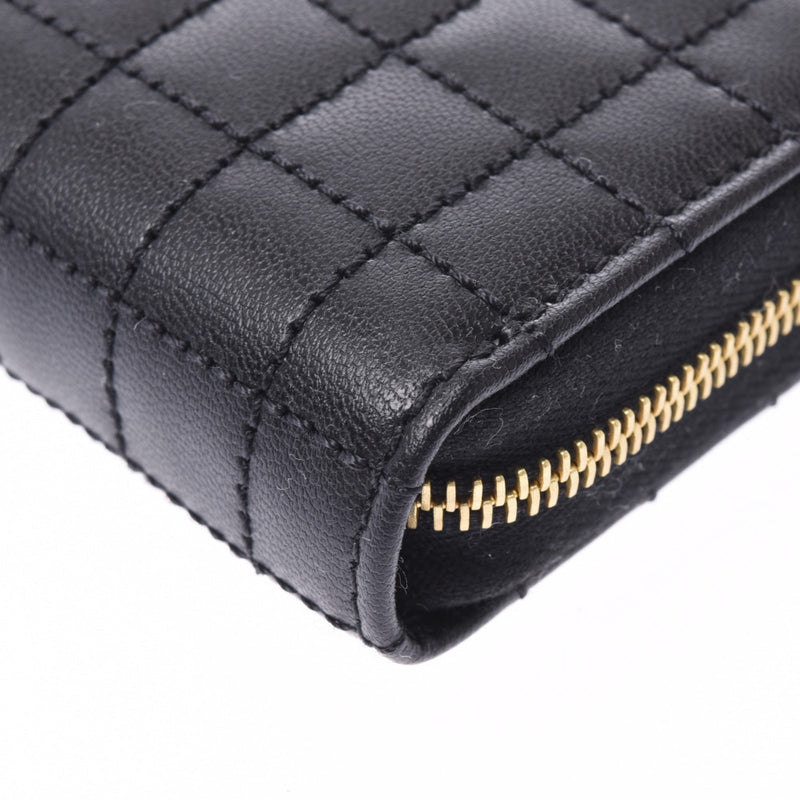 CELINE Celine round fastener long wallet quilting black Lady's calf long wallet-free silver storehouse