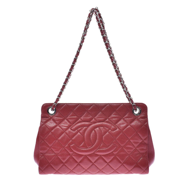 CHANEL Chain Shoulder Bag Red Silver Metal Fittings Women's Soft Caviar Skin Shoulder Bag AB Rank Used Ginzo