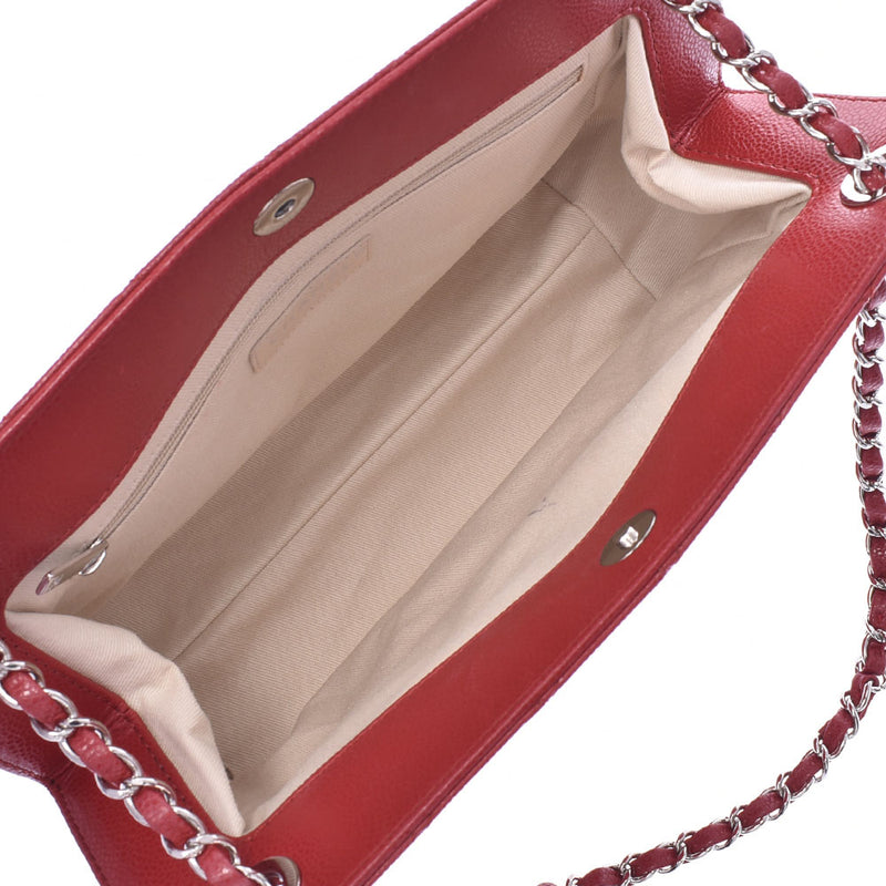 CHANEL Chain Shoulder Bag Red Silver Metal Fittings Women's Soft Caviar Skin Shoulder Bag AB Rank Used Ginzo