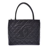 CHANEL Reprint Tote Black Silver Hardware Ladies Caviar Skin Tote Bag A Rank Used Ginzo