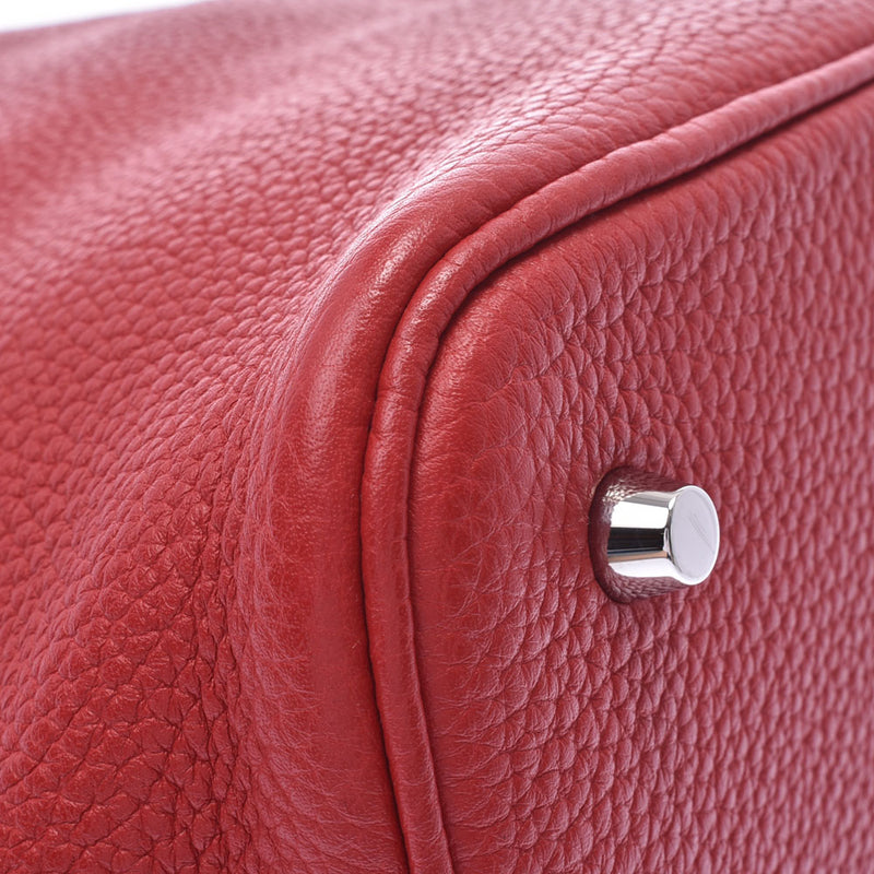 HERMES Hermes Pikotan Lock MM Red Silver Metal Fittings □ P Engraved (Around 2012) Ladies Taurillon Clemence Handbag A Rank Used Ginzo