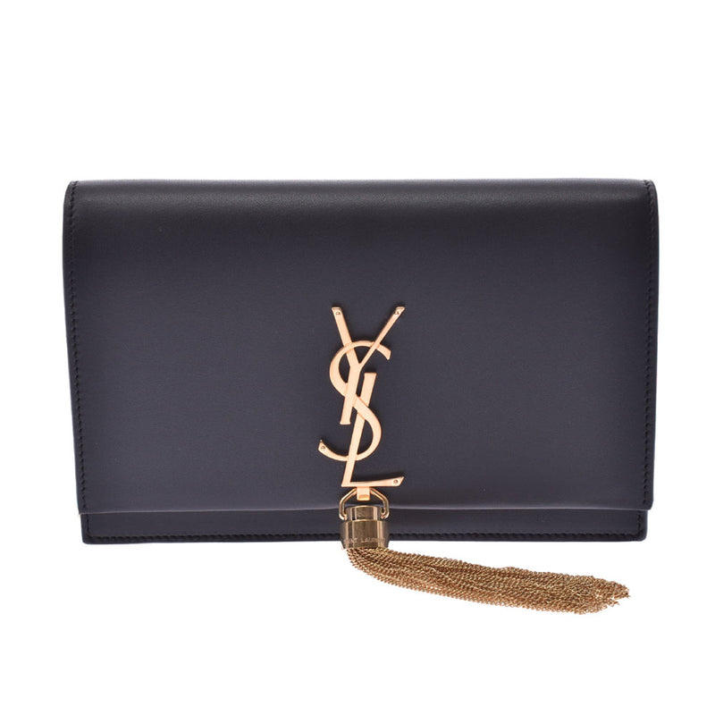 Saint Laurent Chain Wallet Kate Black Gold Metal Fittings Women s