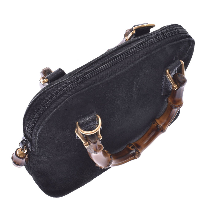 GUCCI Bamboo 2WAY Mini Bag Black Ladies Suede/Leather Handbag B Rank Used Ginzo