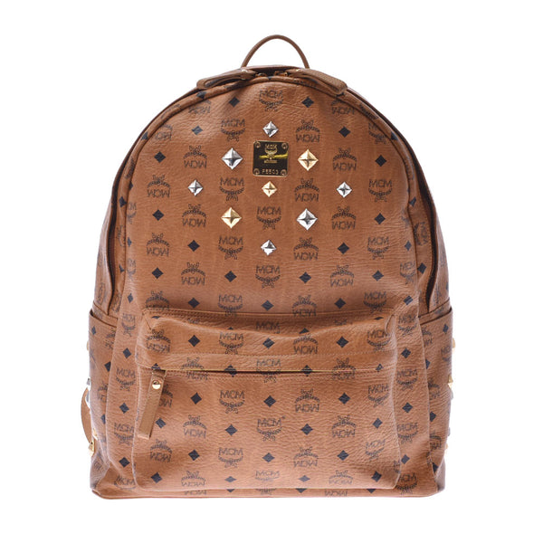 MCM MCM Backpack Studs Large Size Cognac Unisex Calf Backpack Daypack AB Rank Used Ginzo