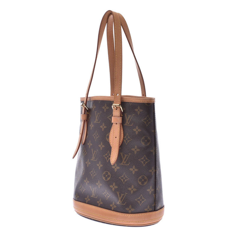 LOUIS VUITTON Louis Vuitton monogram pail S porch brown M42238 unisex handbag AB rank used silver storehouse belonging to