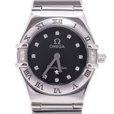 OMEGA Omega Constellation Mini 12P Diamond 1566.56 Ladies SS Watch Quartz Black Dial A Rank Used Ginzo