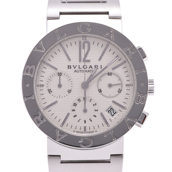 Bvlgari Burgundy 38 Chronograph new bb38 ssch Mens SS Watch automatic roll white dial