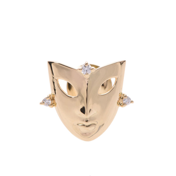 MIKIMOTO Mikimoto mask motif diamond 0.07 CT unisex k18yg brooch a rank used silver warehouse