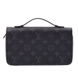 LOUIS VUITTON Monogram Eclipse Zippy XL黑色/灰色M61698男士Monogram Eclipse扫描浴室长款钱包A级二手Ginzo