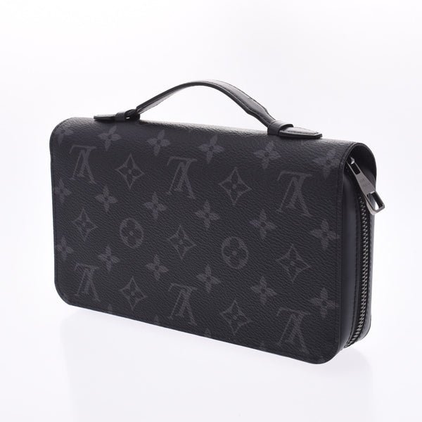 LOUIS VUITTON Monogram Eclipse Zippy XL黑色/灰色M61698男士Monogram Eclipse扫描浴室长款钱包A级二手Ginzo