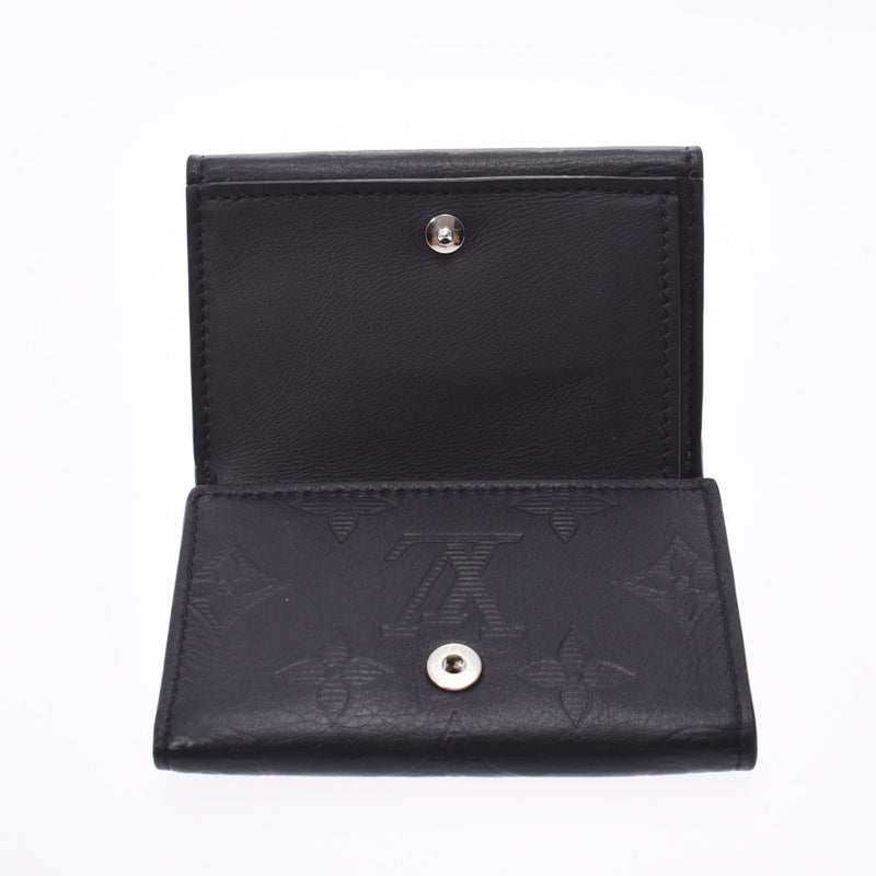 LOUIS VUITTON Monogram Shadow Discovery Compact钱包黑色M67631男士皮革三折钱包A Rank Used Ginzo