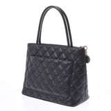 CHANEL Reprint Tote Black Silver Hardware Ladies Caviar Skin Tote Bag A Rank Used Ginzo