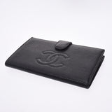 CHANEL Chanel pouch wallet black Lady's caviar skin long wallet AB rank used silver storehouse