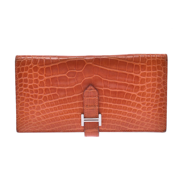 HERMES Hermes Bear Steffle, Gold Gold, Orange, Gold, Gold, Gold and Mark (around 2009) Unex alligator, wallet, wallet, wallet, wallet, AB rank, used silver.