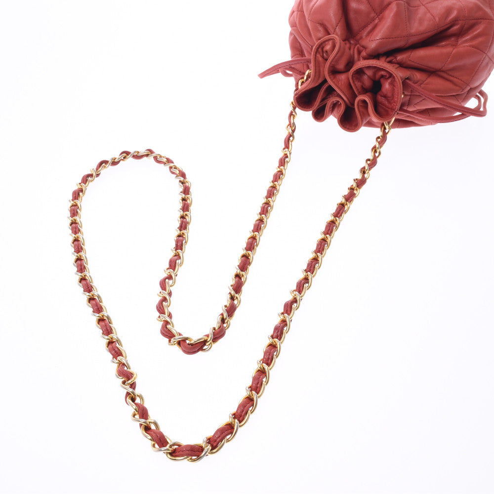 激レア❤CHANEL❤レッドラメ巾着ショルダーバッグゴールドチェーン