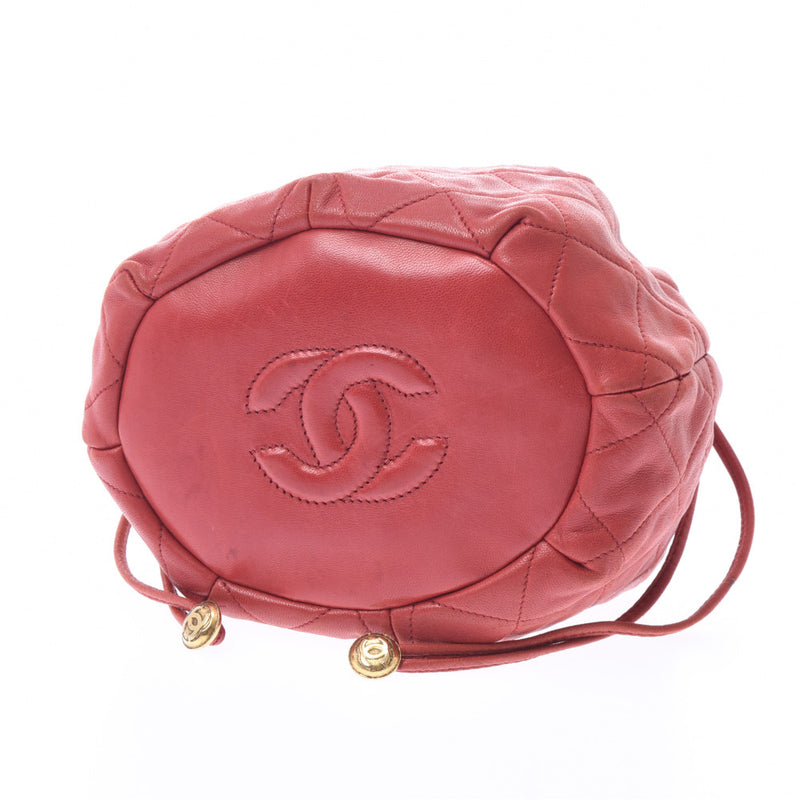 amabie_CHANEL買取店購入 CHANEL 巾着 バック　ポーチつき　赤　red ラムスキン