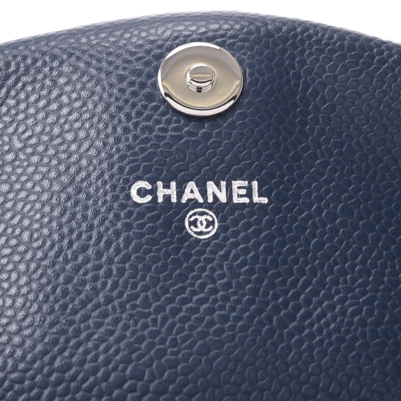 CHANEL Chanel Half Moon navy blue silver fittings women's caviar skin chain wallet a-rank used silver ware