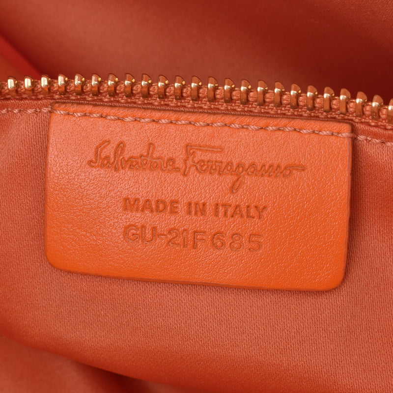 Salvatore Ferragamo Ferragamo, 2WAY, handbag, orange gold, gold, nylon, leaser, sholder bag, AB, used, rank used silver,