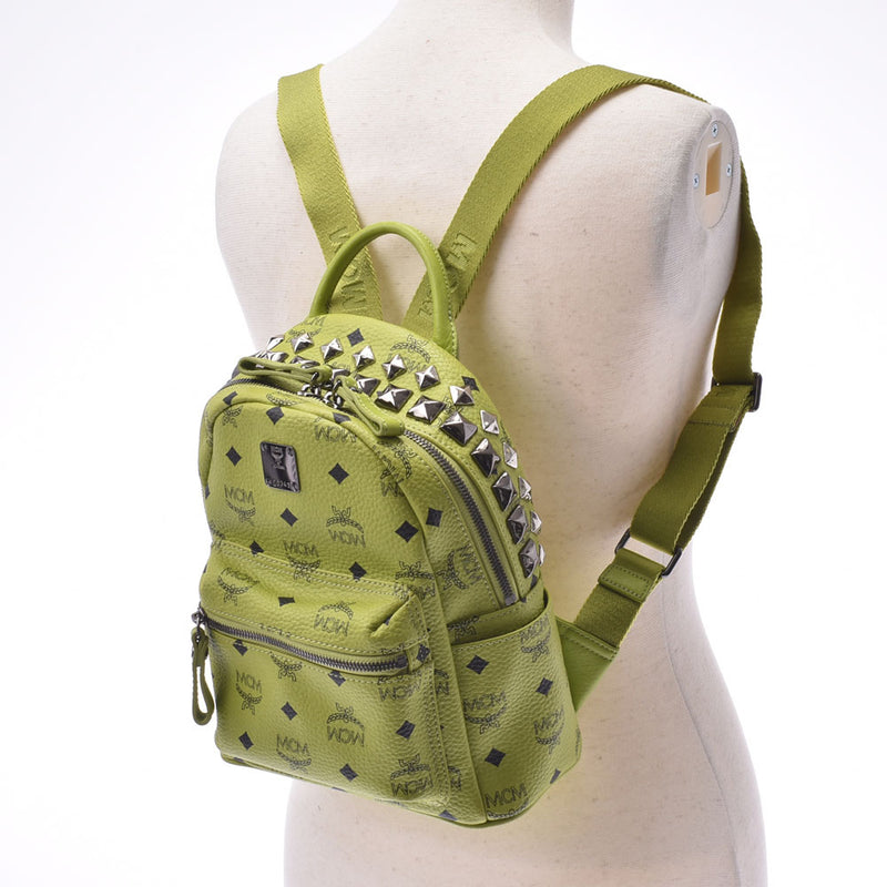 MCM MCM Backpack Mini Studs Yellow Green / Silver Studs Ladies Calf Backpack Daypack A Rank Used Ginzo