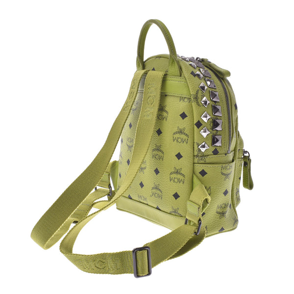 MCM MCM Backpack Mini Studs Yellow Green / Silver Studs Ladies Calf Backpack Daypack A Rank Used Ginzo