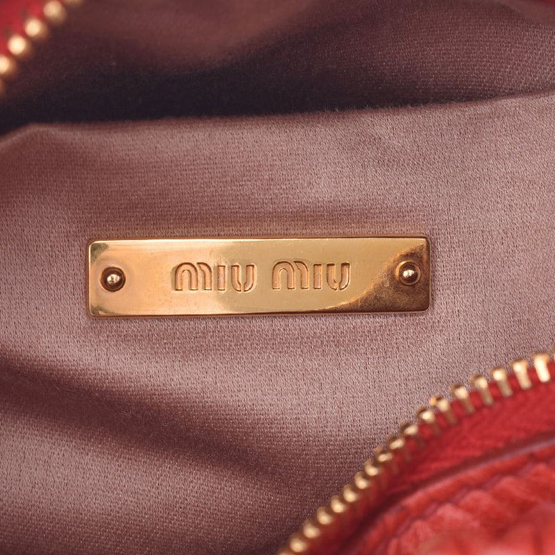 MIUMIU Miu mini Vermillion gold metal fittings lady scarf shoulder bag a-rank used silver stock