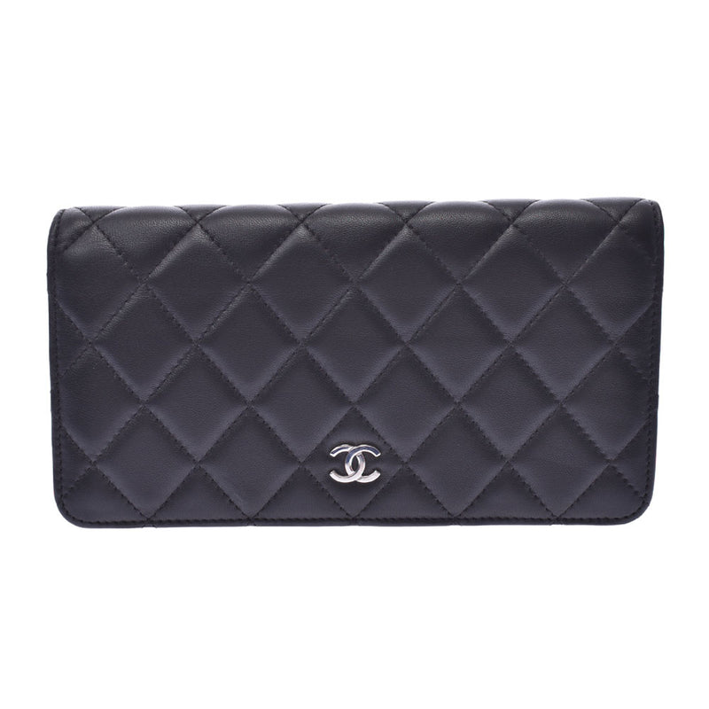 CHANEL Chanel Matrasse Folded Wallet Black Silver Hardware Ladies Lambskin Wallet A Rank Used Ginzo