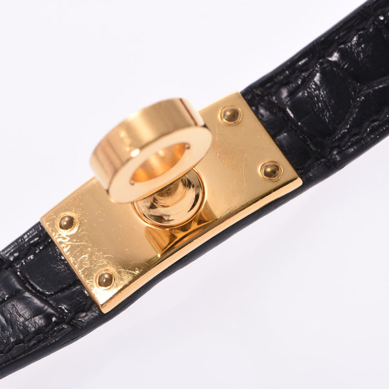 HERMES Hermes Kelly Bracelet Double Tour Black Gold Metal Fittings X Engraved (Around 2016) Ladies Crocodile Bracelet AB Rank Used Ginzo