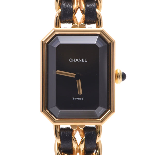CHANEL CHANEL Purmiere Size L Women's GP/Leather Watch Quartz Black Dial A Rank Used Ginzo